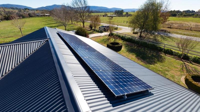 Solar panels on residential building roof