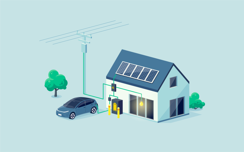 Illustration of electric home with battery storage