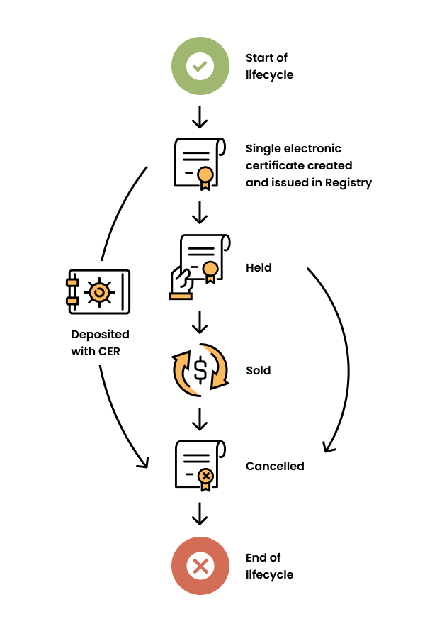 An image of the biodiversity certificate lifecycle