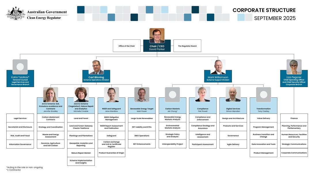 Corporate structure of the leadership roles within the CER