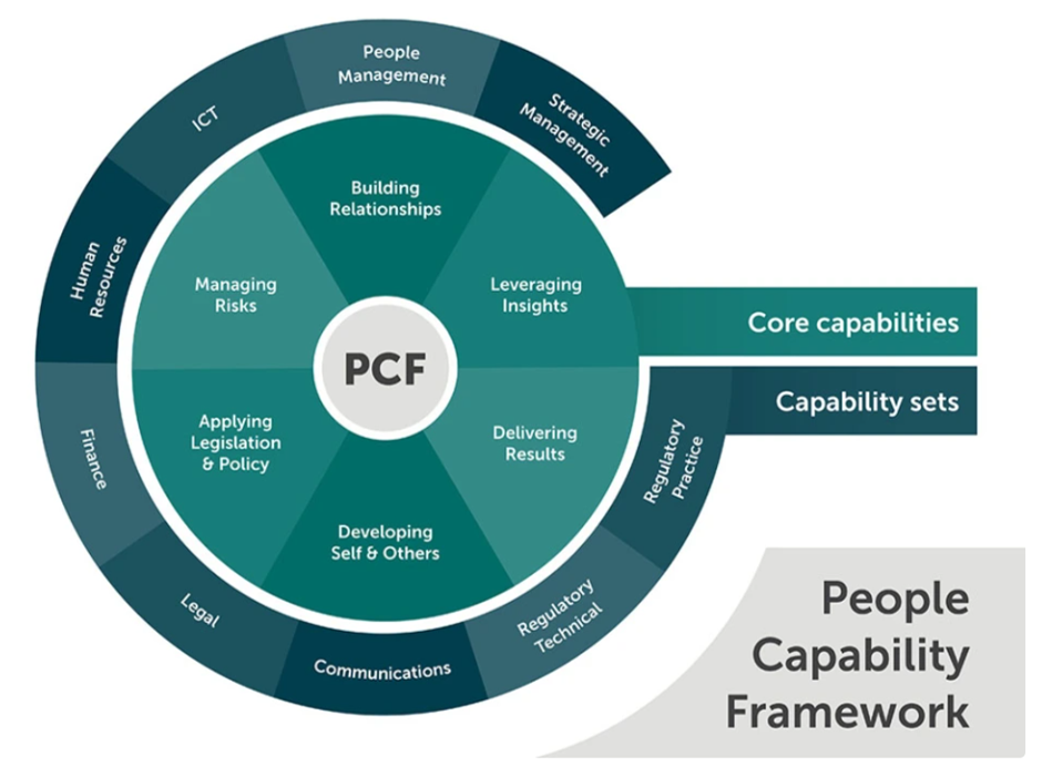 Circle infographic of core capabilities and capability sets of the CER People Capability Framework